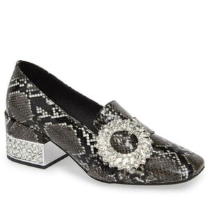 Women's Jeffrey Campbell Embelished Snake Print Crystal Buckle, Block Heel 7.5